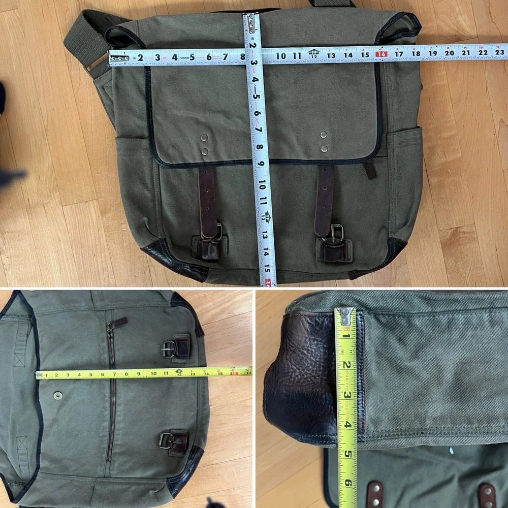 💼J.Crew Green Canvas Fabric & Brown Leather Adjustable Strap Messenger Bag